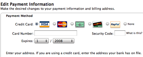 iTunes payment info section